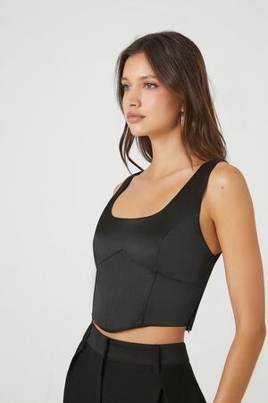 BLACK Satin Corset Crop Top, image 2