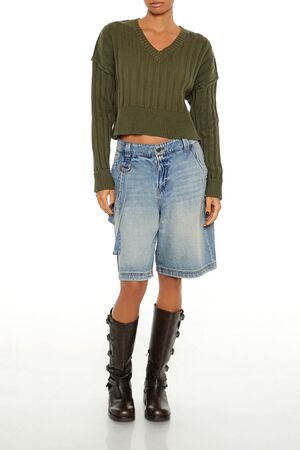 OLIVINE  Chunky Knit Cropped Sweater, image 2