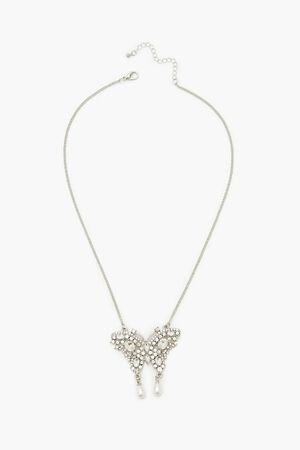 SILVER/CLEAR Rhinestone Butterfly Necklace, image 1