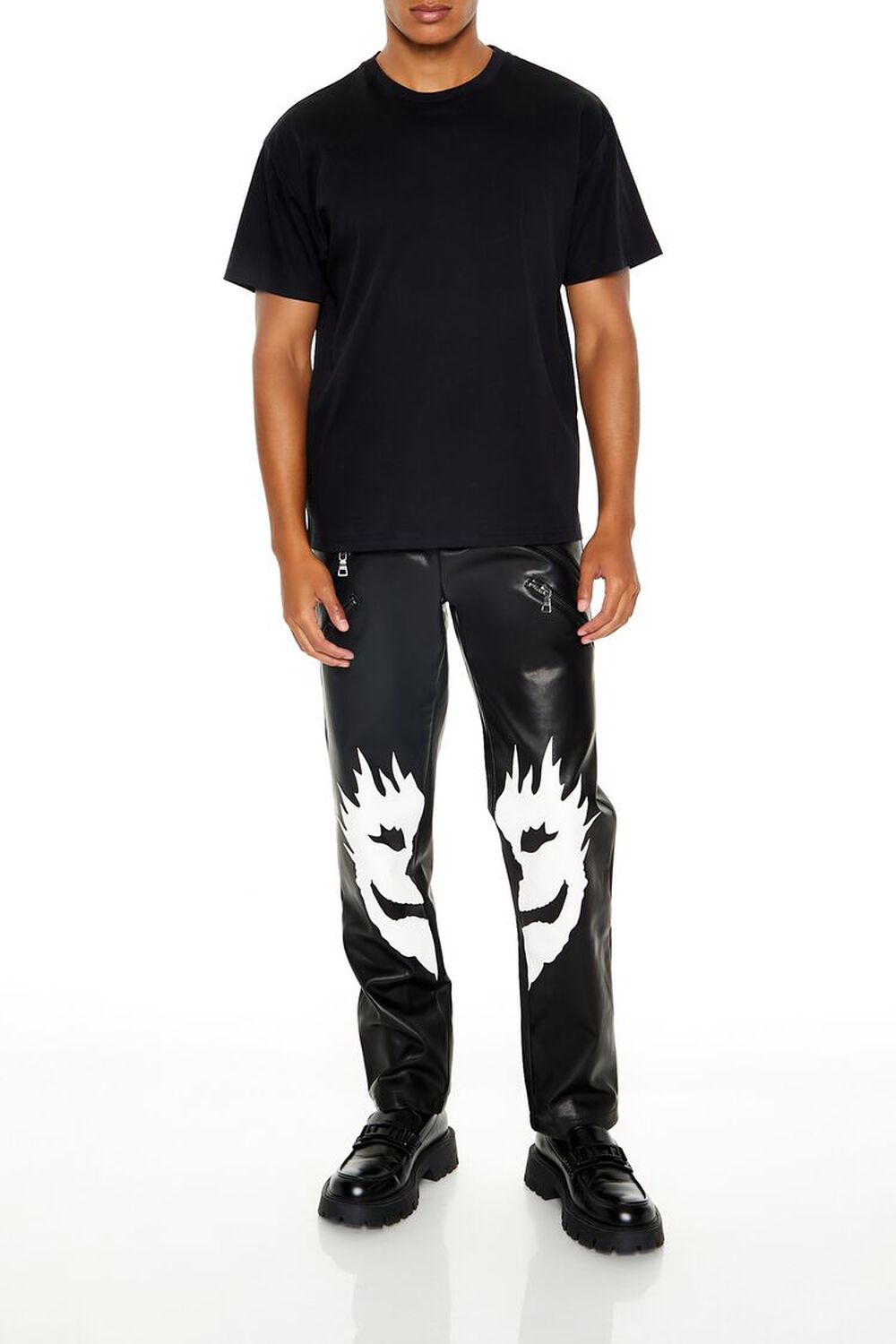 BLACK/WHITE Split Face Faux Leather Pants, image 1