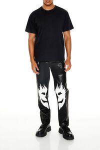 BLACK/WHITE Split Face Faux Leather Pants, image 1