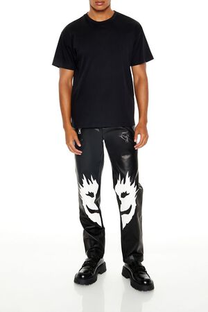 BLACK/WHITE Split Face Faux Leather Pants, image 1