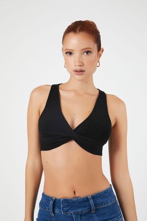 BLACK Sweater-Knit Twist-Front Crop Top, image 1