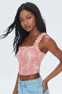TIGERLILY/MULTI Tropical Leaf Smocked Crop Top, image 2