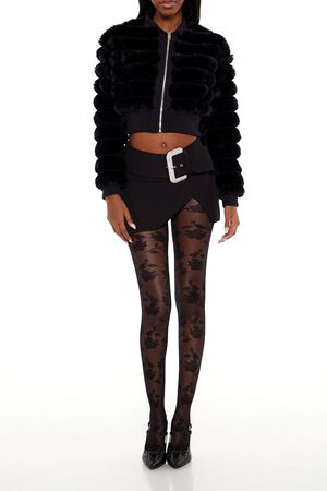 IVORY Faux Fur Cropped Bomber Jacket, image 2