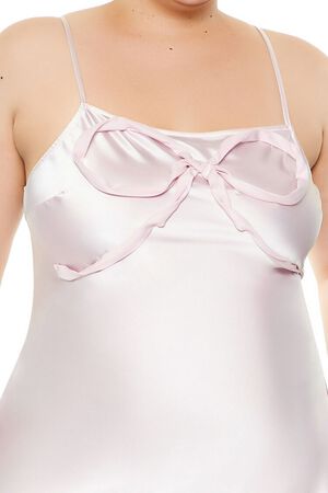 PINK Plus Size Satin Bow Mini Slip Dress, image 3
