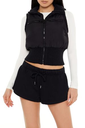 IVORY Cropped Zip-Up Vest, image 1