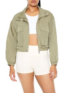 GREEN Cropped Cargo Bomber Jacket, image 5