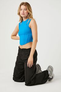 BLUE Ribbed Bustier Racerback Tank Top, image 1