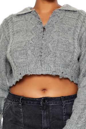 DARK GREY Plus Size Cable Knit Cropped Sweater, image 3