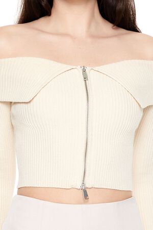 CHESTNUT Off-the-Shoulder Cropped Sweater, image 3