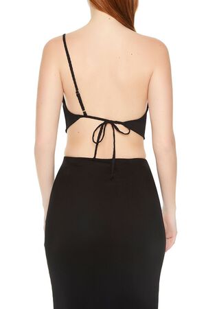 BLACK Textured One-Shoulder Crop Top, image 3