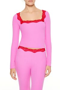 PINK/RED Lace-Trim Crop Top, image 1