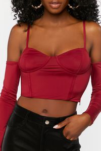 BURGUNDY Bustier Open-Shoulder Crop Top, image 5