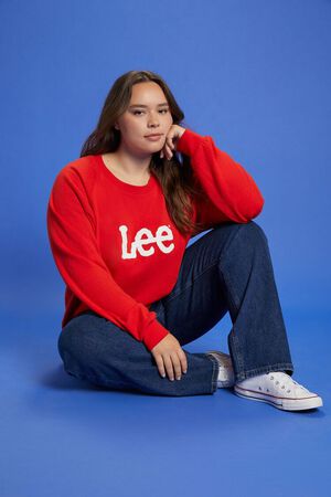FIERY RED/WHITE Plus Size Fleece Lee Graphic Pullover, image 1