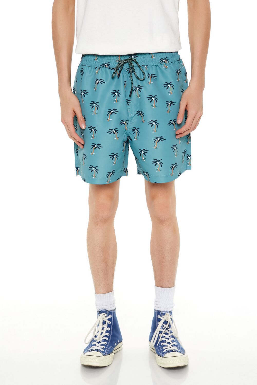 TEAL BLUE/MULTI Palm Tree Swim Trunks, image 2
