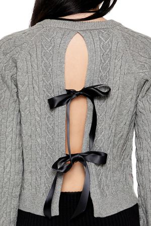 GREY/BLACK Bow Cable Knit Sweater, image 3