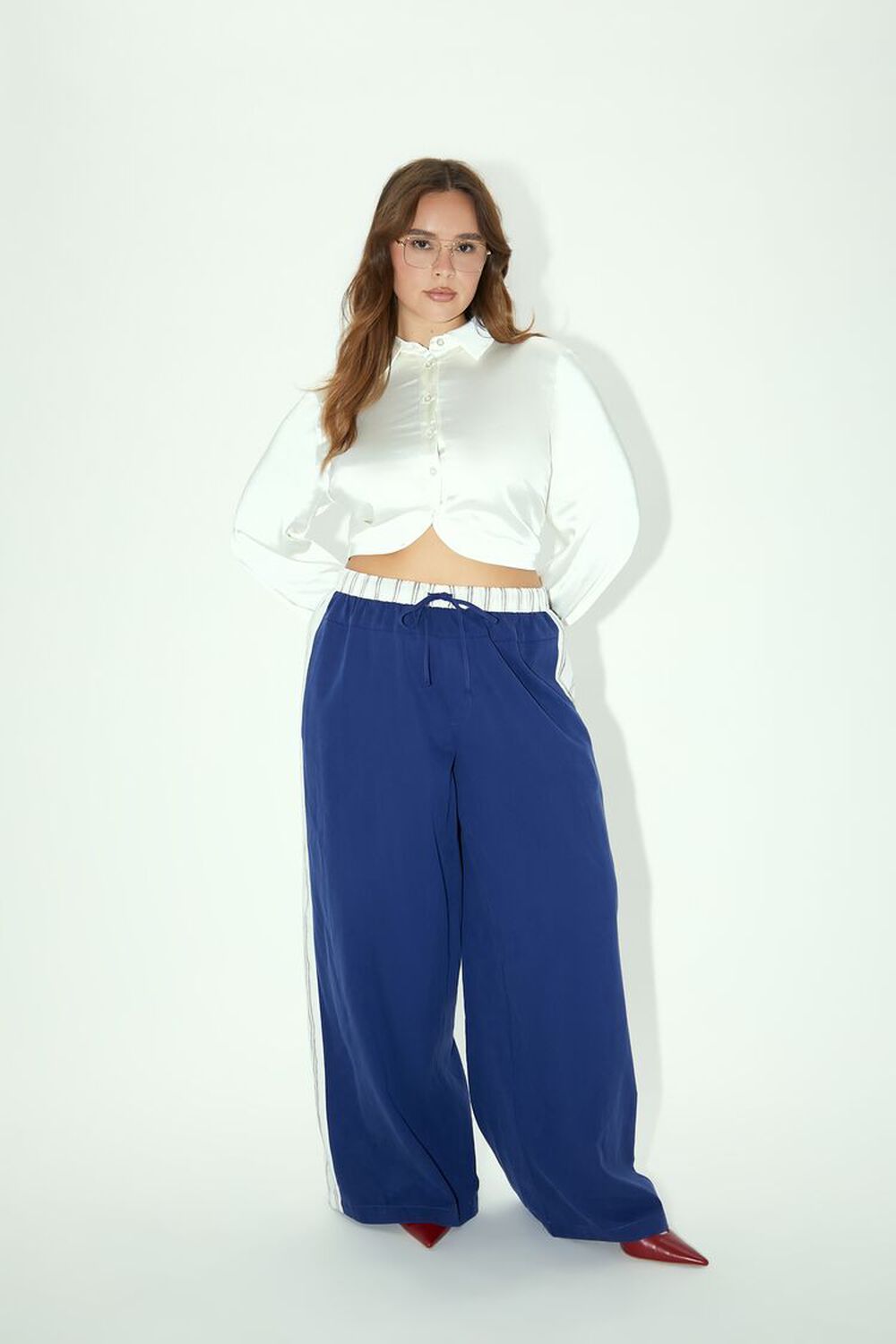 BLUE/WHITE Plus Size Striped Wide-Leg Pants, image 1