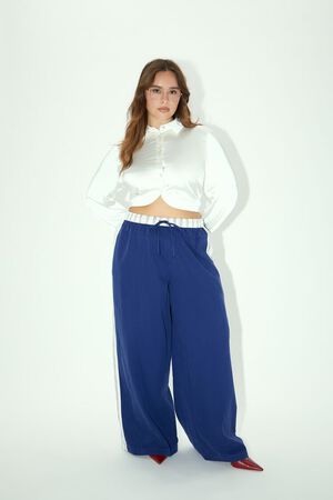 BLUE/WHITE Plus Size Striped Wide-Leg Pants, image 1