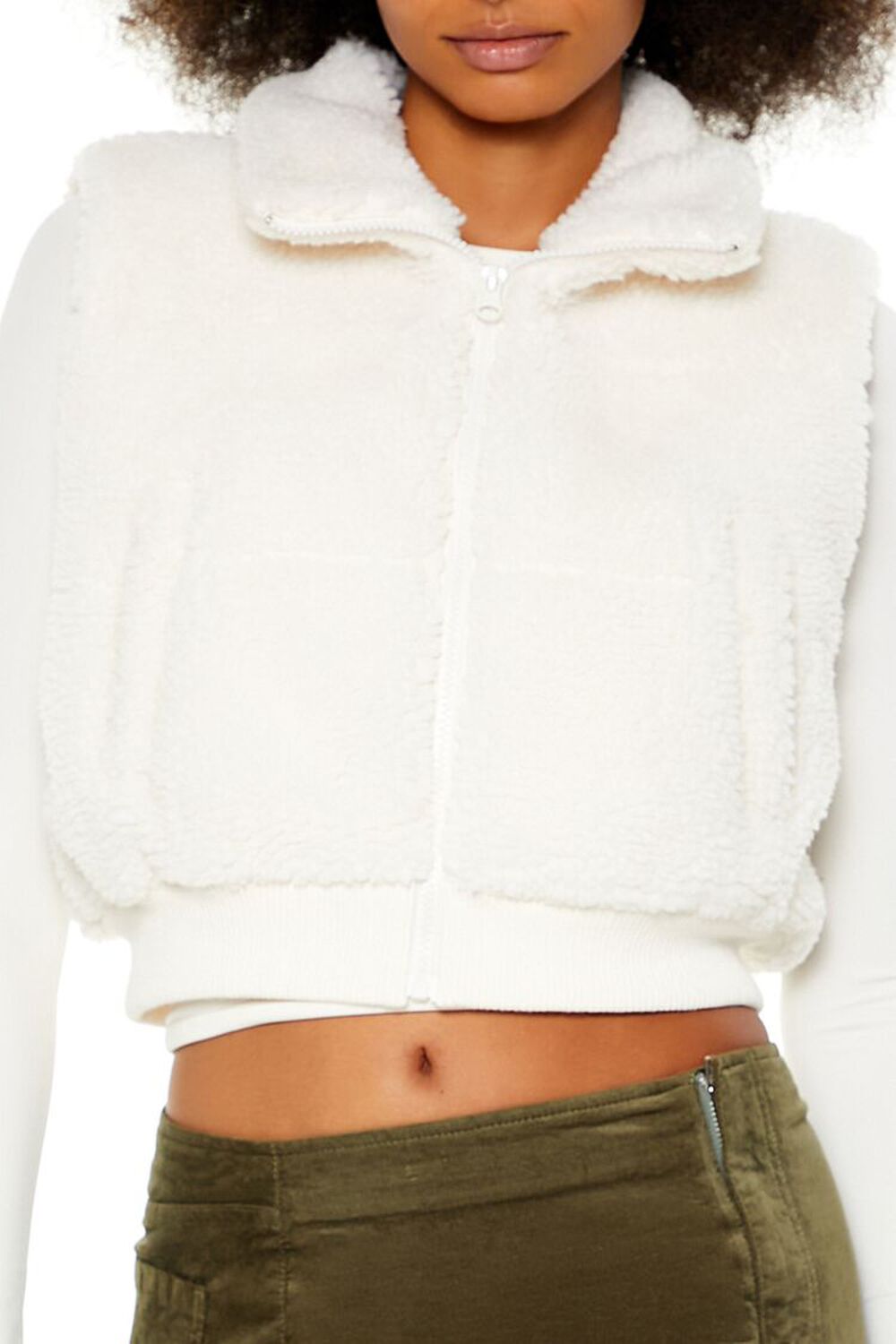 DESERT SAND Faux Shearling Cropped Vest, image 3