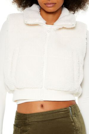 DESERT SAND Faux Shearling Cropped Vest, image 3