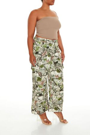 GREEN/MULTI Plus Size Leaf Print Cargo Pants, image 3