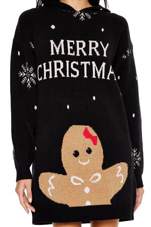 CHARCOAL/MULTI Hooded Christmas Mini Sweater Dress, image 3