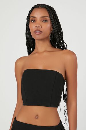 BLACK Cropped Lace-Up Tube Top, image 1