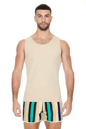 JADE/MULTI Striped Drawstring Short Inseam Swim Trunks, image 1