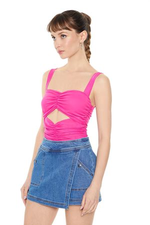 PINK Ruched Mesh Cutout Bodysuit, image 2