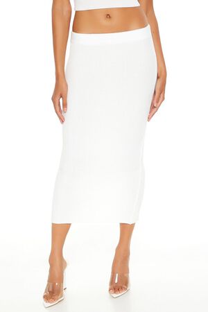 IVORY Sweater-Knit Ribbed Midi Skirt, image 2