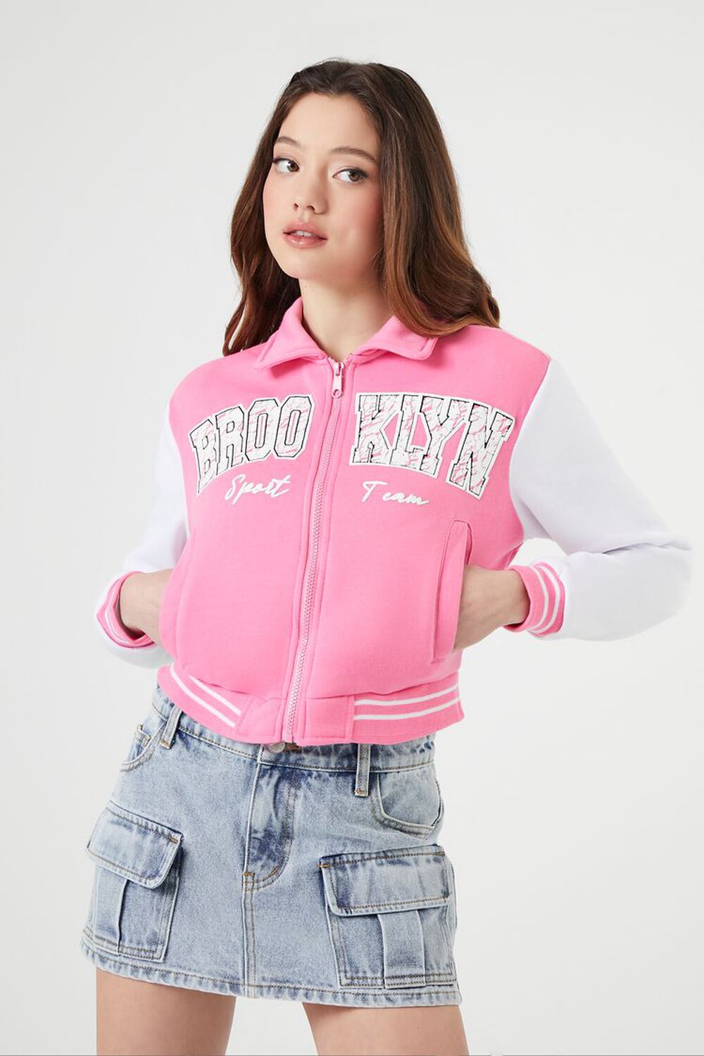 PINK/MULTI Brooklyn Zip-Up Bomber Jacket, image 1
