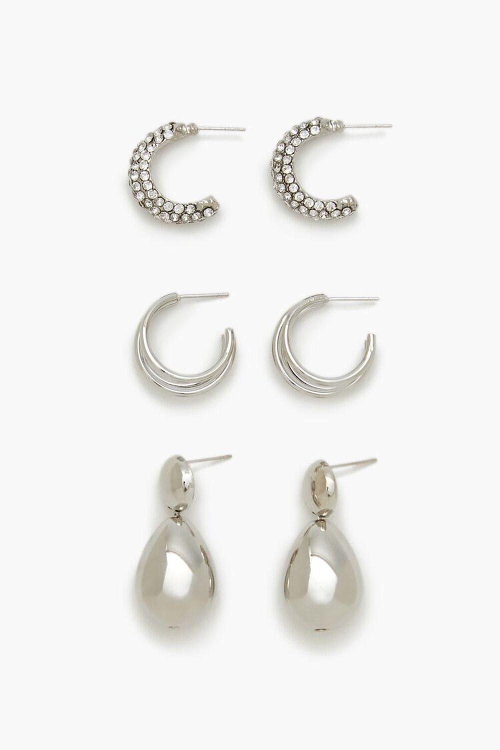 SILVER Hoop & Teardrop Drop Earring Set, image 1