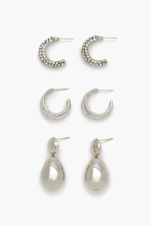 SILVER Hoop & Teardrop Drop Earring Set, image 1
