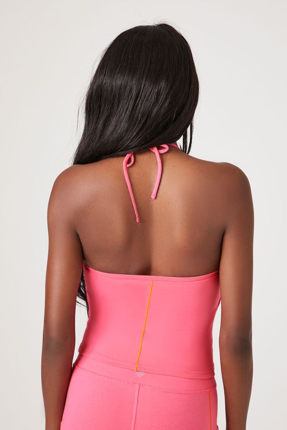 HOT PINK/NEON ORANGE Active Contrast-Seam Halter Top, image 3
