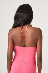 HOT PINK/NEON ORANGE Active Contrast-Seam Halter Top, image 3