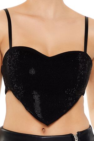 BLACK Heart Rhinestone Cropped Cami, image 3
