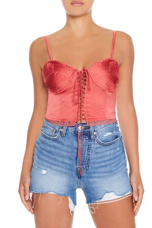 TOFFEE Satin Lace-Up Bustier Cami, image 1