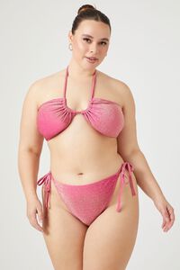 FUCHSIA Plus Size Glitter Knit String Bikini Bottoms, image 1