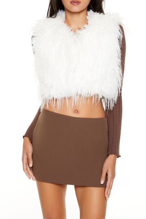 EGRET Shaggy Faux Fur Cropped Vest, image 1