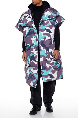 BLACK/MULTI Camo Print Longline Puffer Vest, image 1