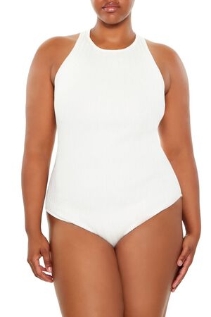 WHITE Plus Size Crisscross Sweater-Knit Bodysuit, image 2