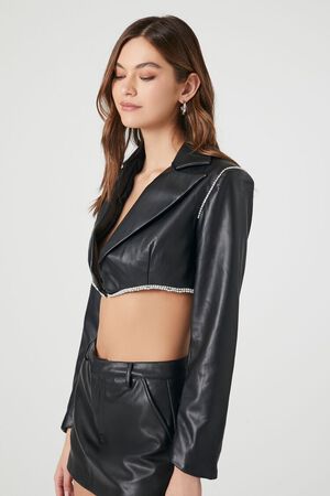 BLACK Cropped Faux Leather Jacket, image 2