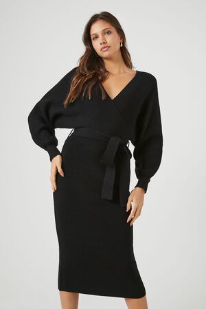 BLACK Sweater Midi Wrap Dress, image 2
