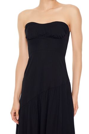 BLACK Strapless Asymmetrical Maxi Dress, image 2