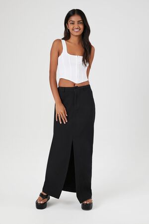 BLACK Twill Split-Hem Maxi Skirt, image 1