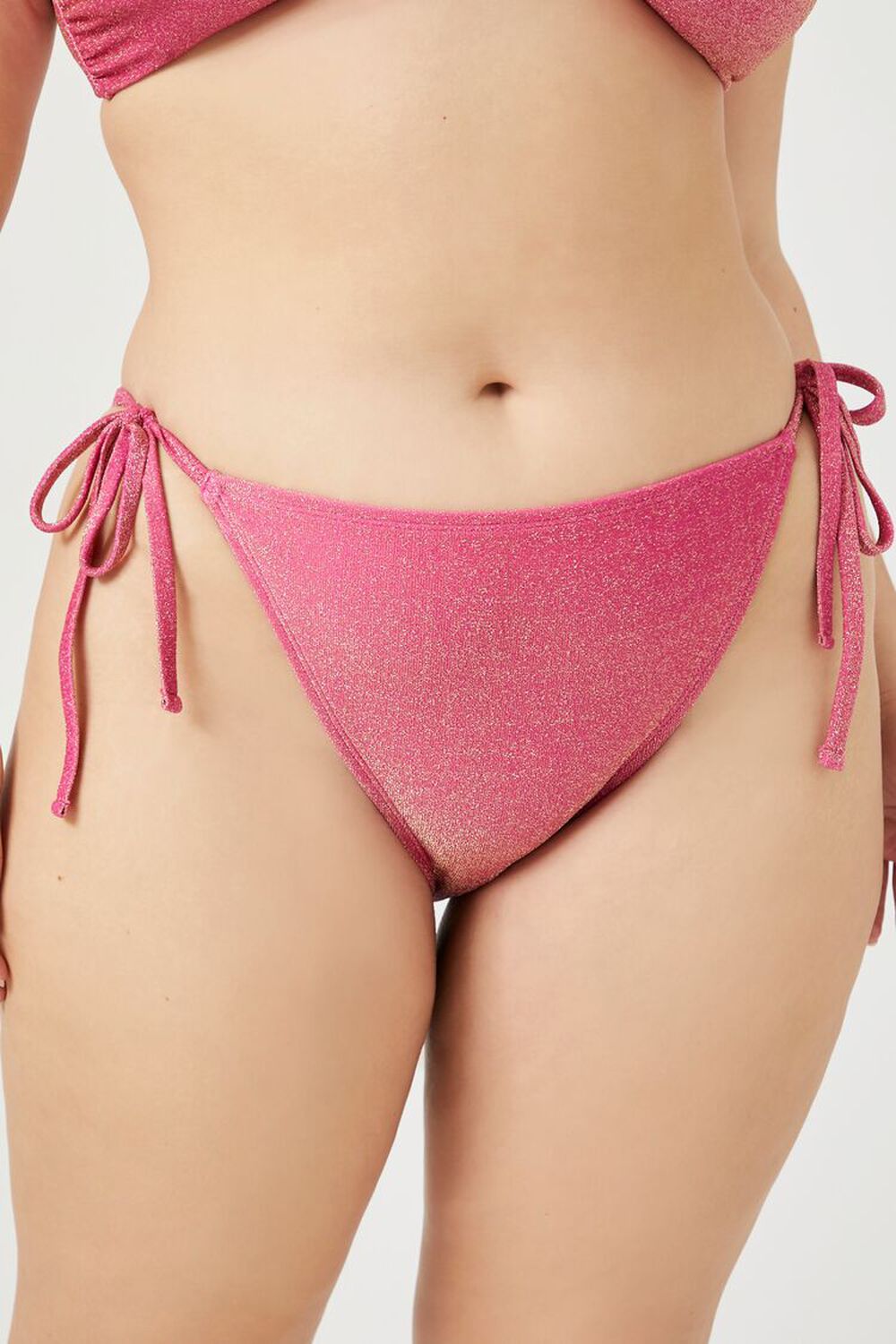 FUCHSIA Plus Size Glitter Knit String Bikini Bottoms, image 2
