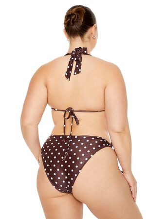 DARK COCOA/VANILLA Plus Size Polka Dot Bikini Bottoms, image 3