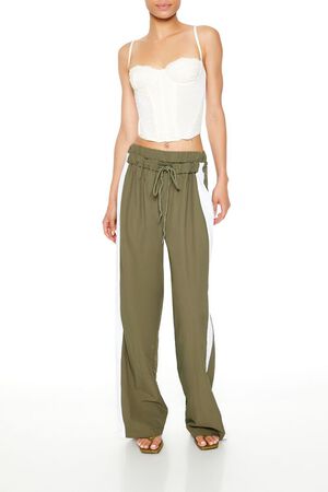 OLIVE/WHITE Striped Wide-Leg Pants, image 1