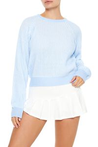 LIGHT BLUE/WHITE Striped Ribbed Knit Sweater, image 1